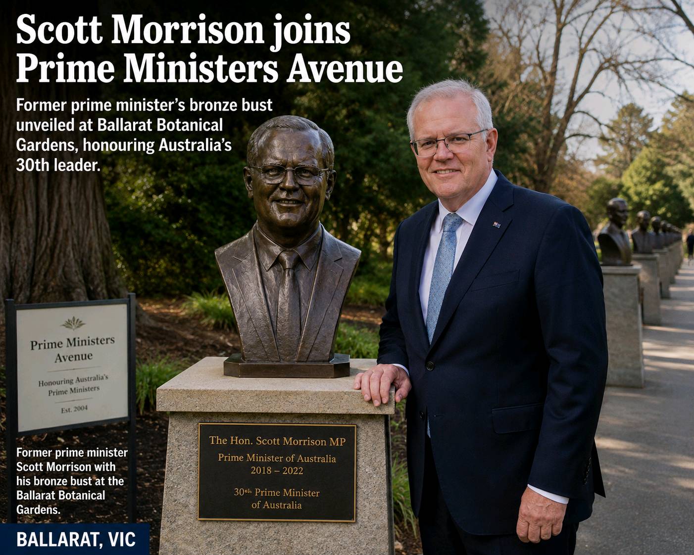 Scott Morrison joins Prime Ministers Avenue at Ballarat Botanical Gardens