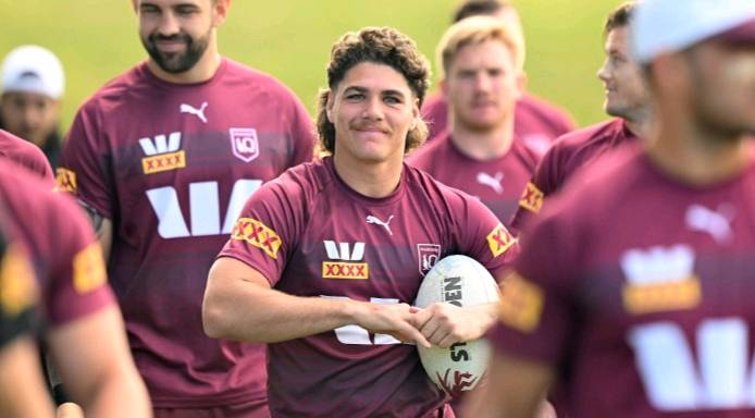 Brisbane Broncos fullback Reece Walsh on the field during an NRL match.