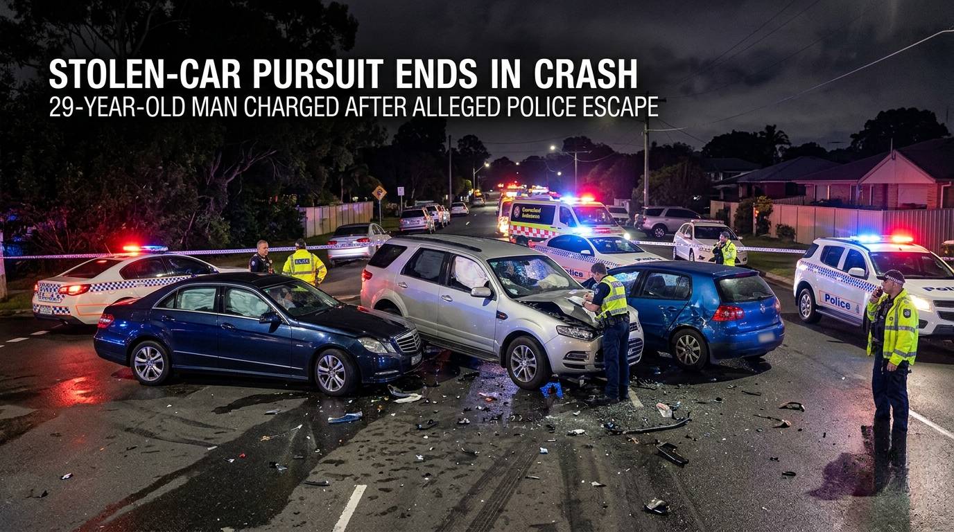 Stolen-Car Pursuit Ends in Crash After Alleged High-Speed Police Escape