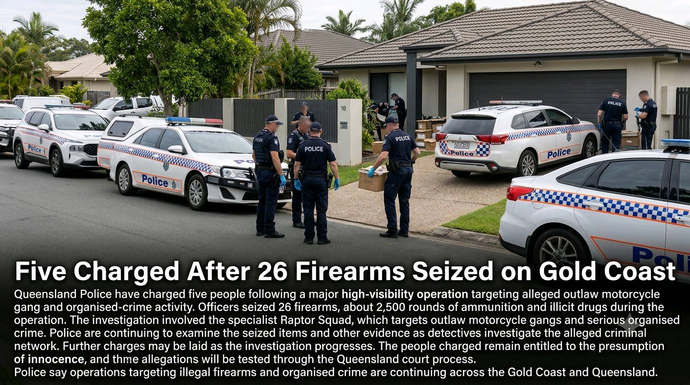 Five Charged After 26 Firearms Seized in Gold Coast Operation