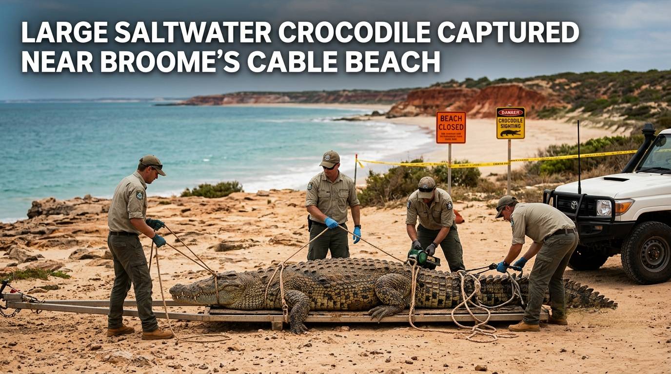 Large Saltwater Crocodile Captured Near Broome’s Cable Beach