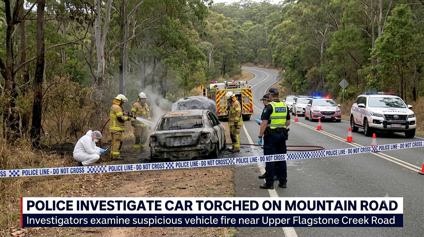 Police Investigate Car Torched on Mountain Road