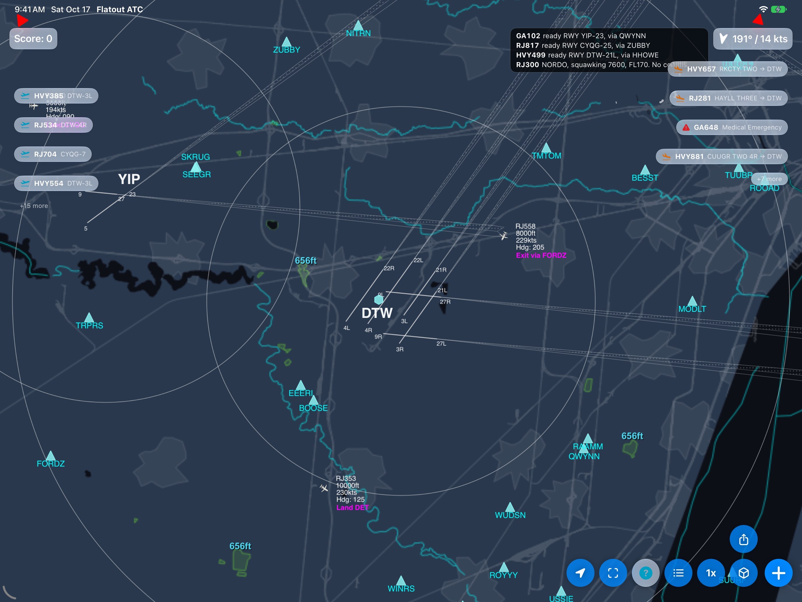 Close in at Detroit. Each aircraft on its own keeps its tag to the east.