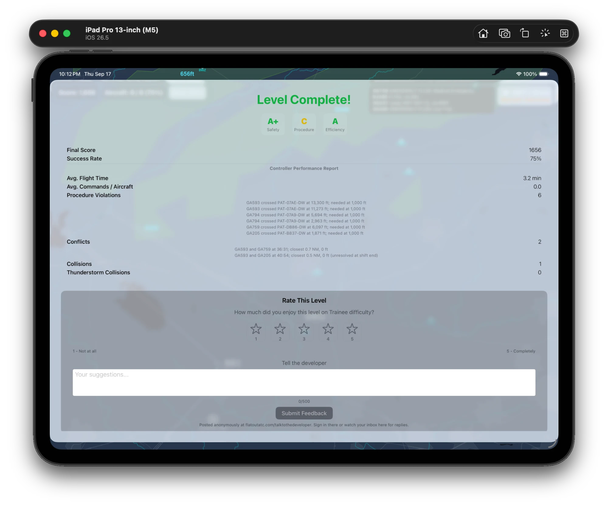 Level Complete debrief in the 3.4 beta, with itemised procedure violations and conflicts
