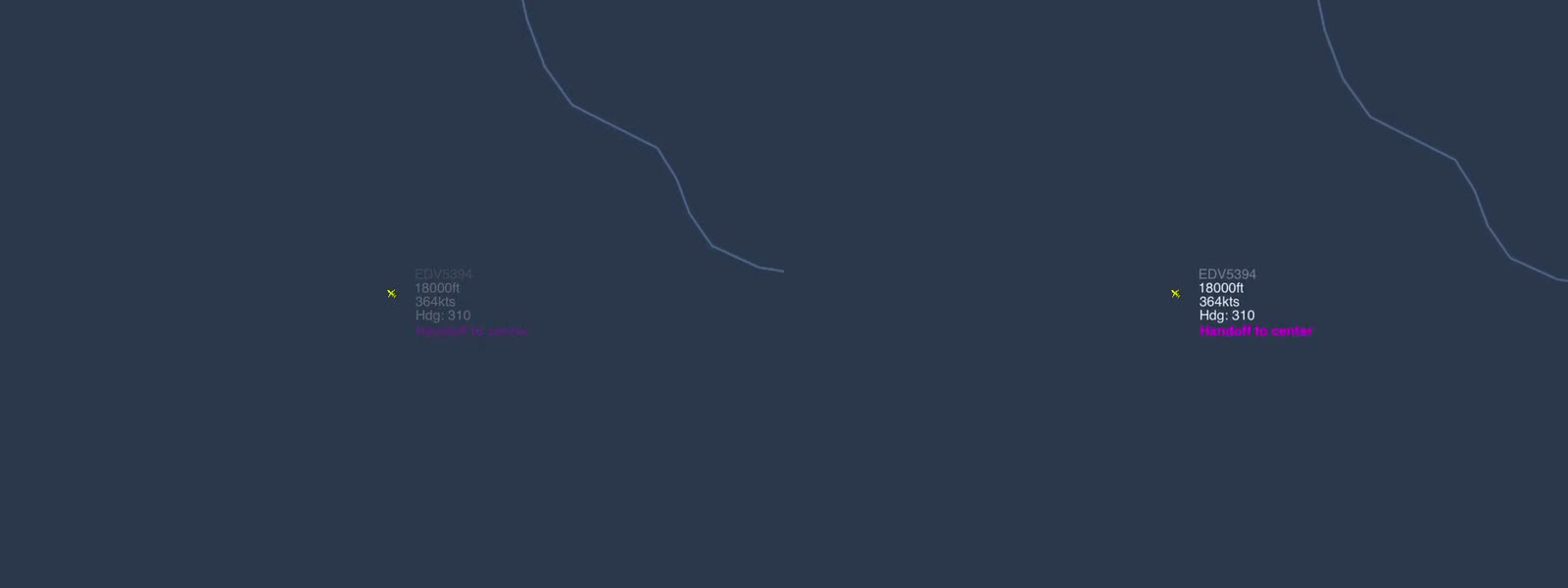 EDV5394, one of your departures, half a second apart. It has passed the boundary ring and is ready for Center, so its tag blinks about once a second until you hand it off.