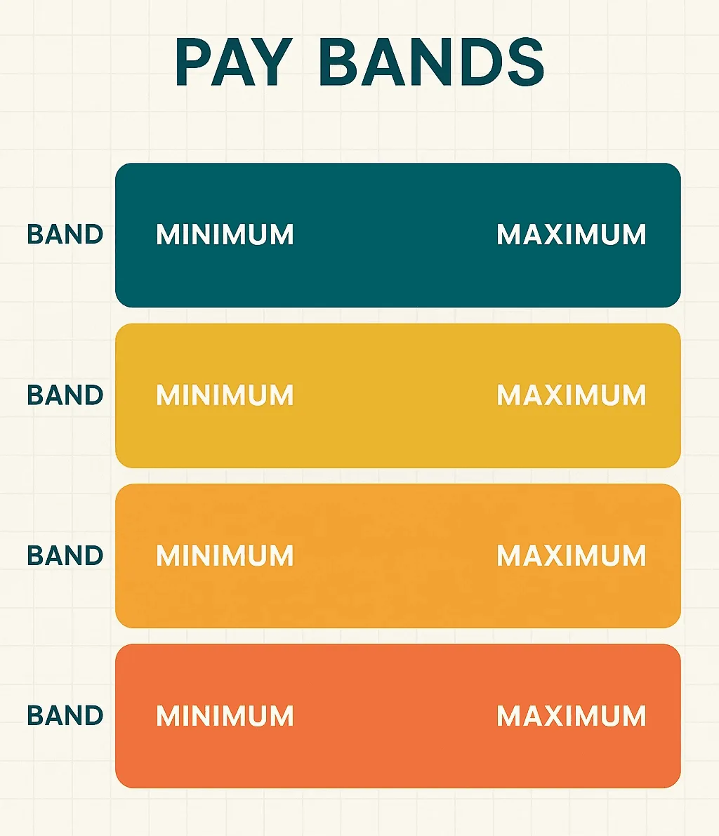 LiveRem pay bands infographic showing structured salary bands with min, mid and max ranges