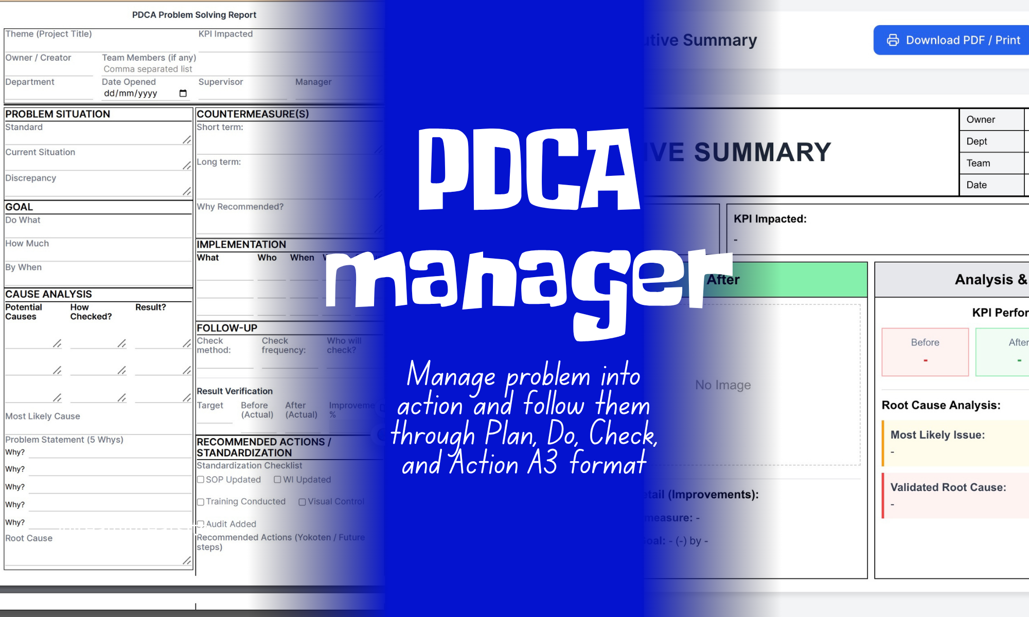 PDCA manager - A3 Problem Solving format