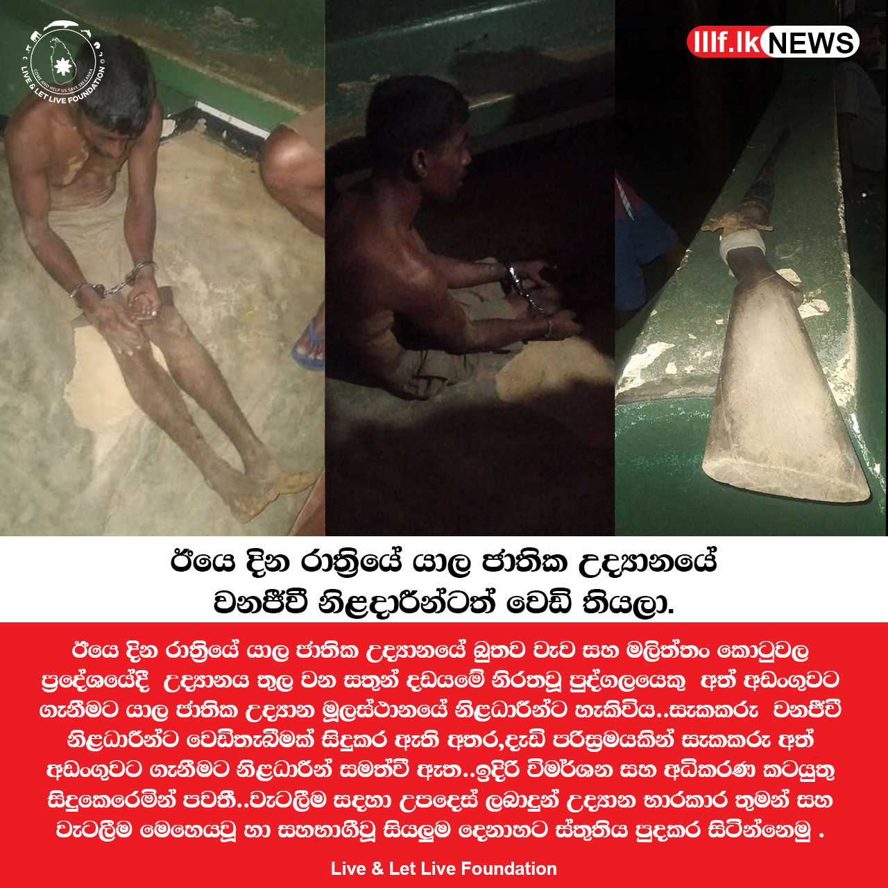 යාල ජාතික  උද්‍යානය තුල වන සතුන් දඩයමේ නිරතවූ පුද්ගලයෙකු  අත් අඩංගුවට