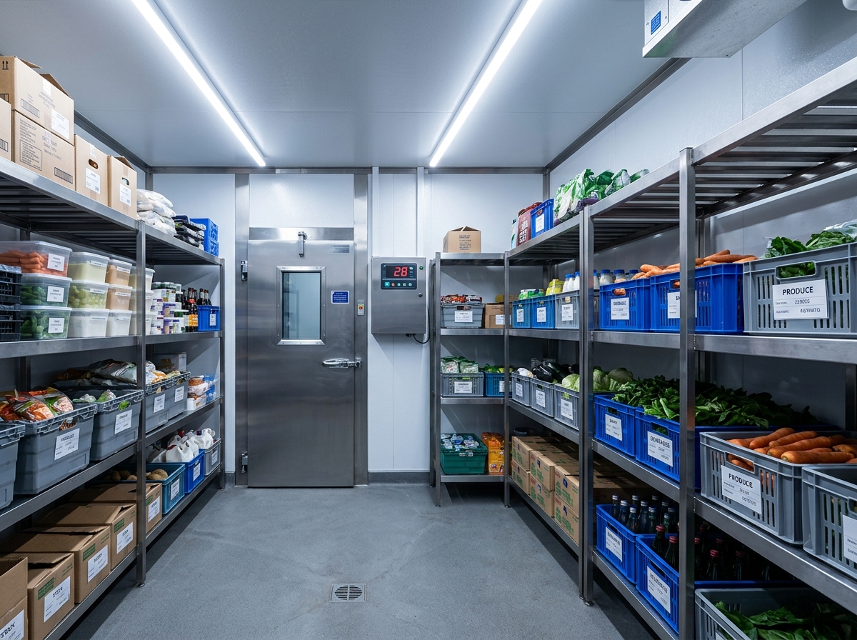 Internal view of a clean, organized commercial cold room