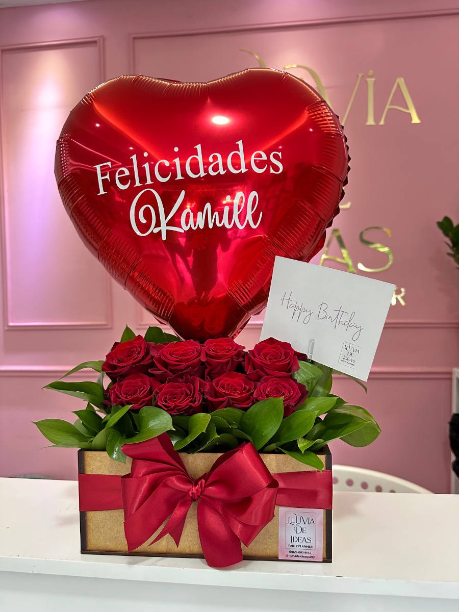 Caja de Madera 8 Rosas — Lluvia de Ideas Party