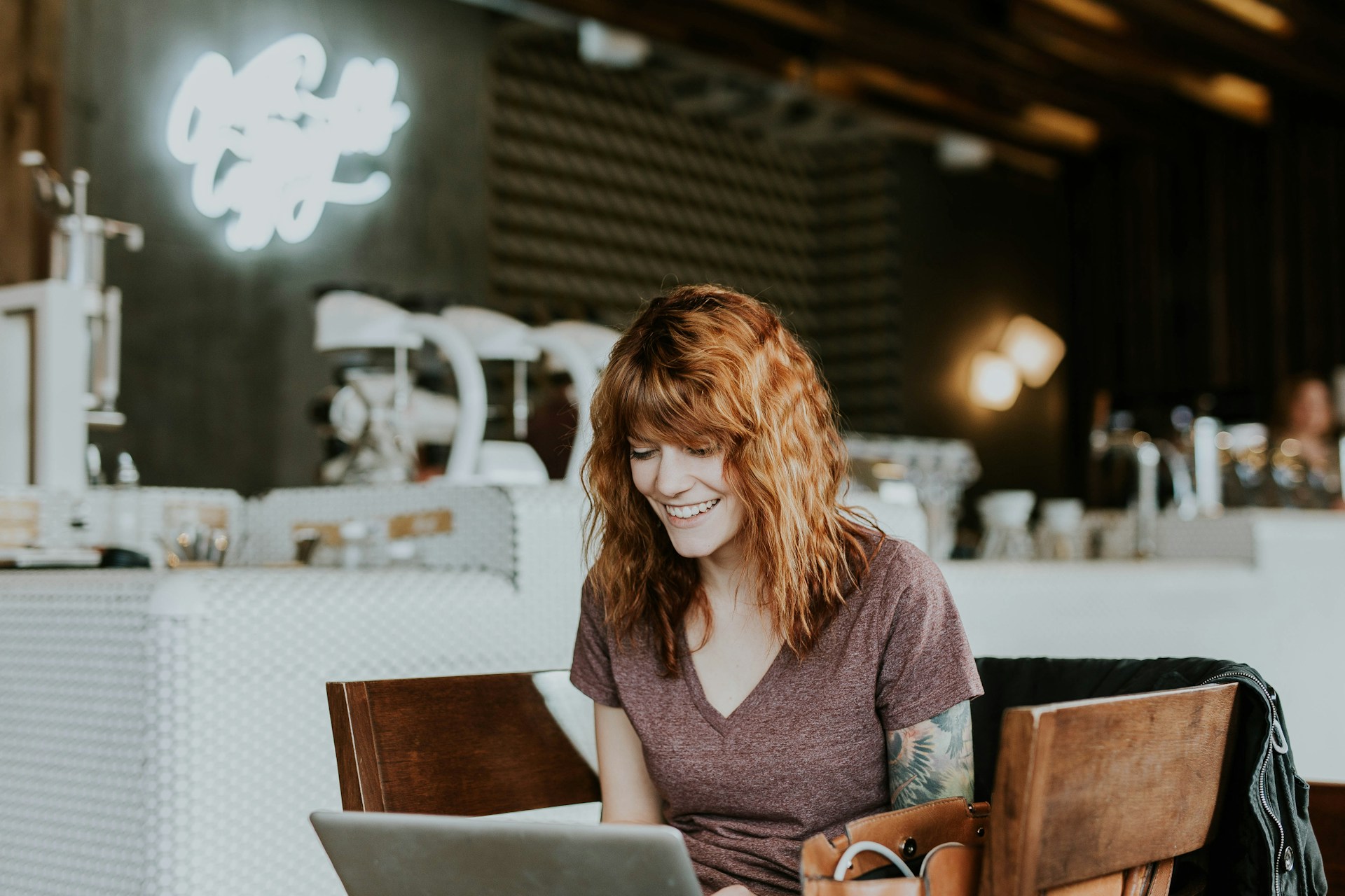 Restaurant owner is working on computer