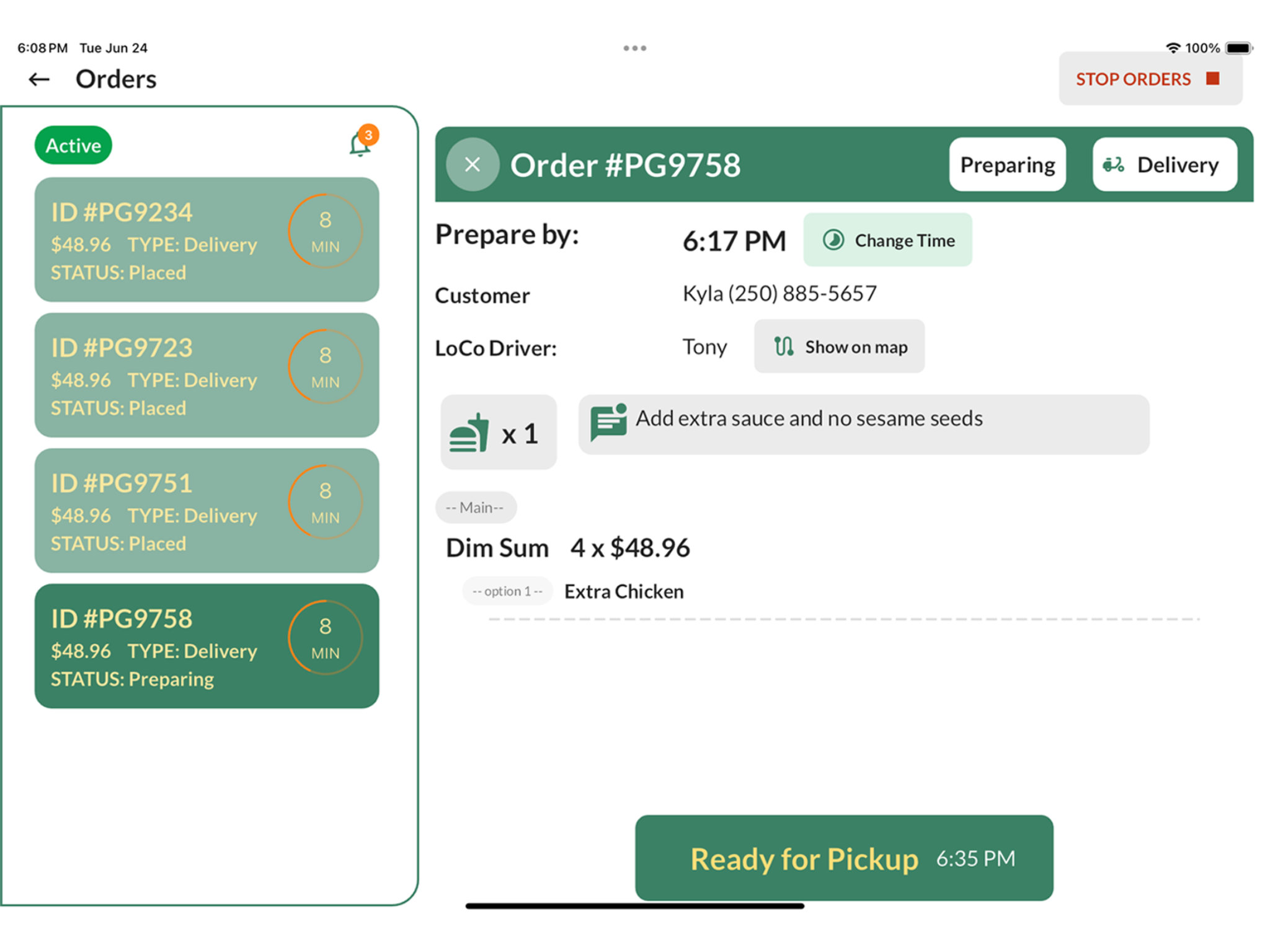 Local Pass business app — Live orders