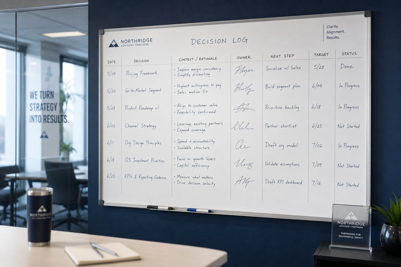 Whiteboard with owners + dates Whiteboard with owners + dates