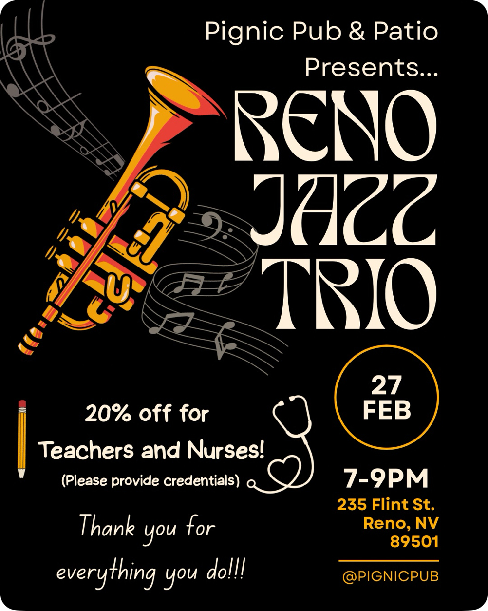 Educator and Nurses night with The Reno Jazz Trio!