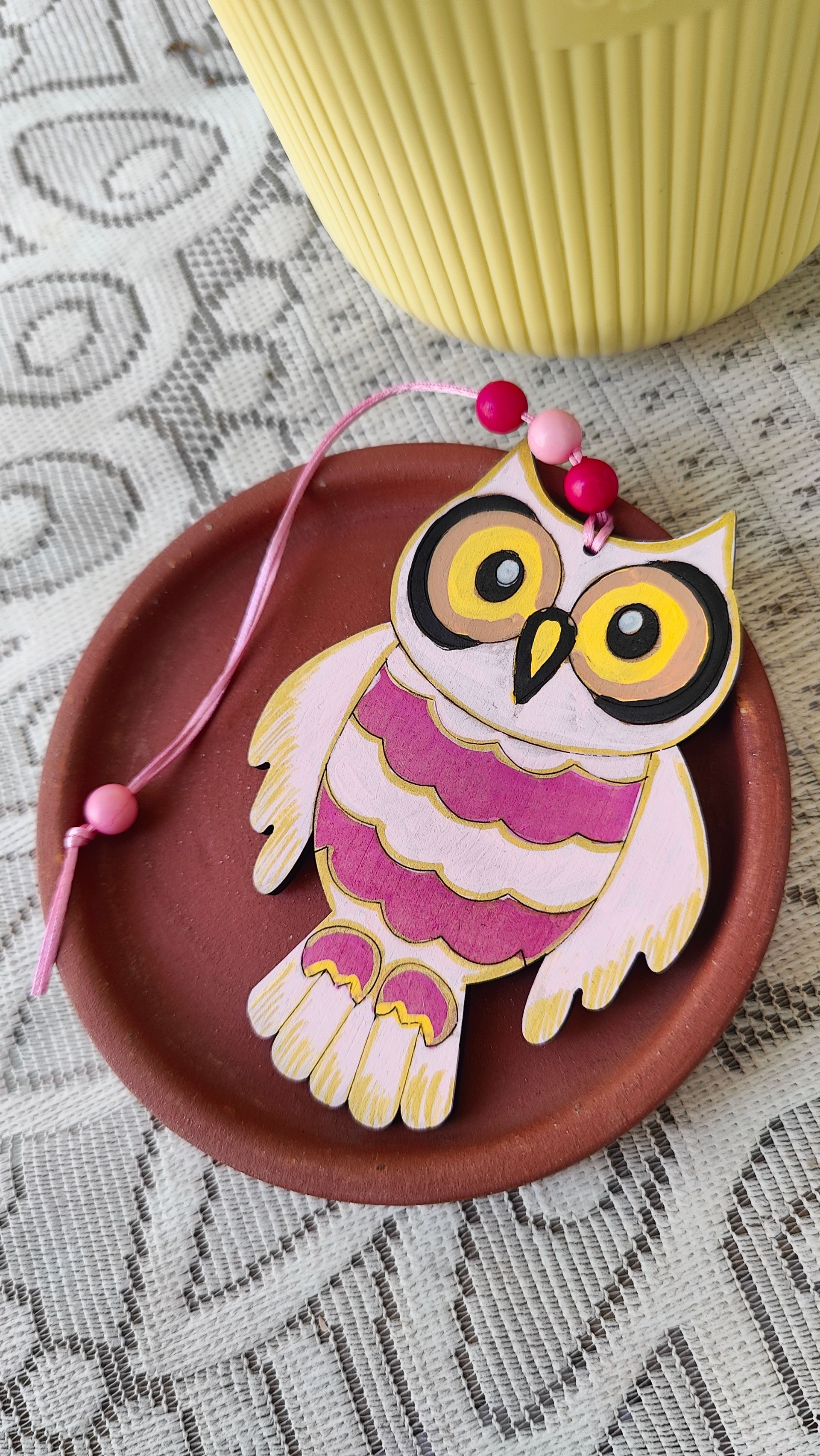 Owl Bag Tag - Cotton candy
