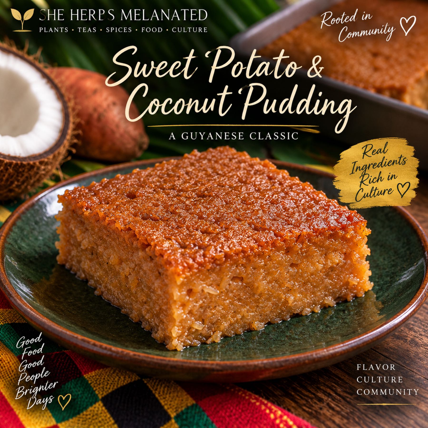 Sweet Potato & Coconut Pudding/Pone Dessert. Pre-Order for Jacksonville VegFest!