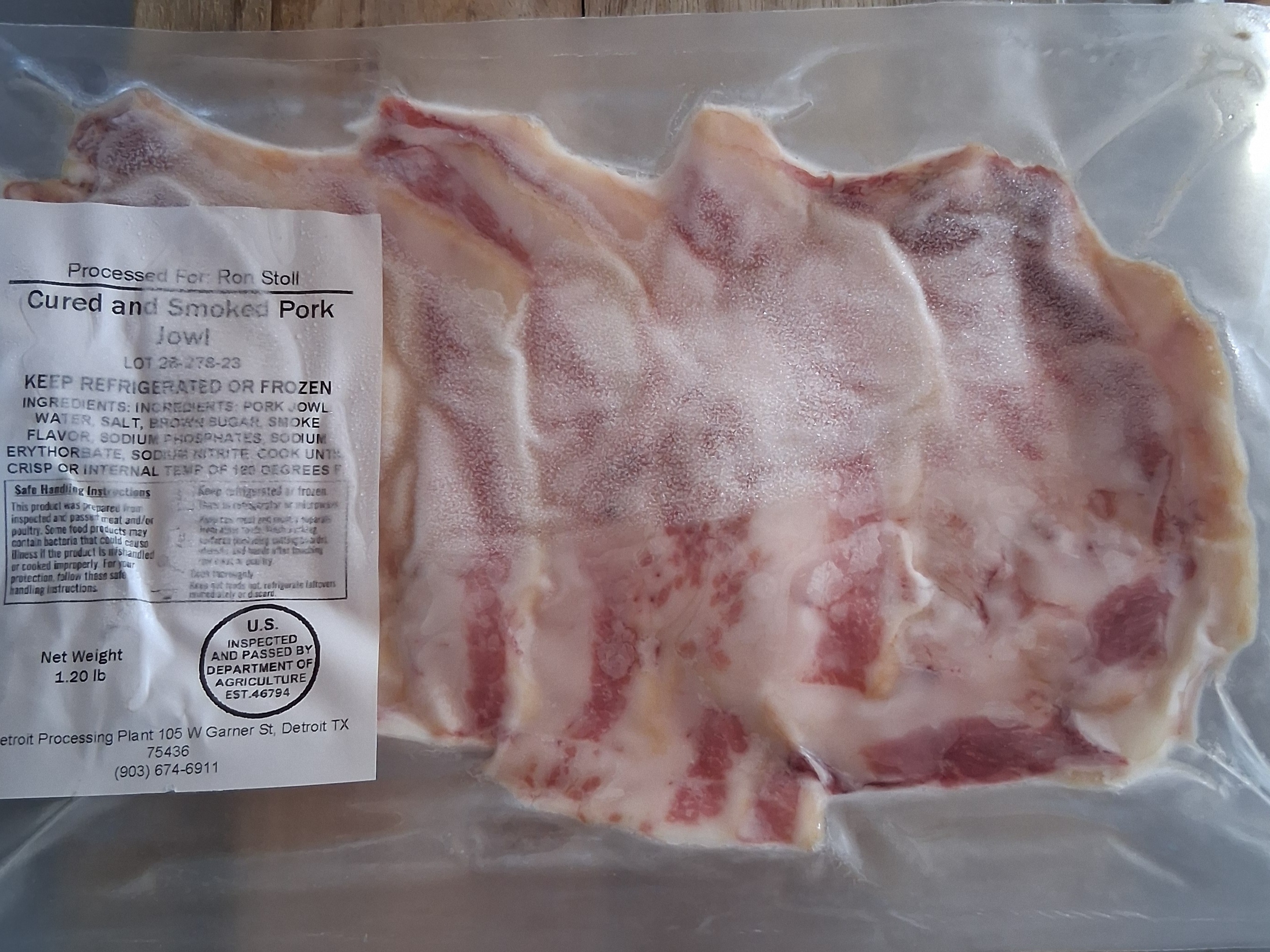 Smoked and Cured Pork Jowel