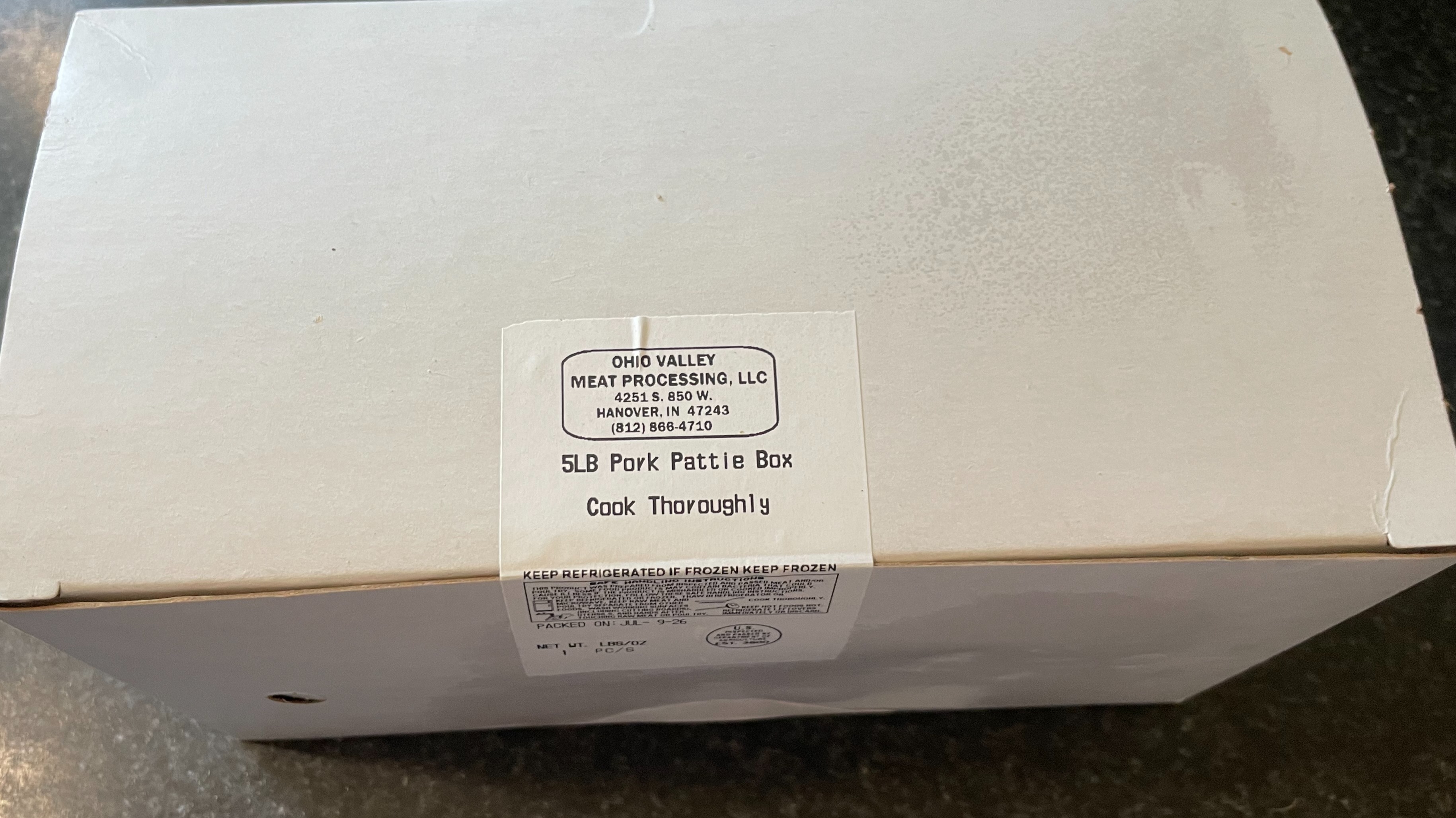 Pork Burger Patties 5 lb Box