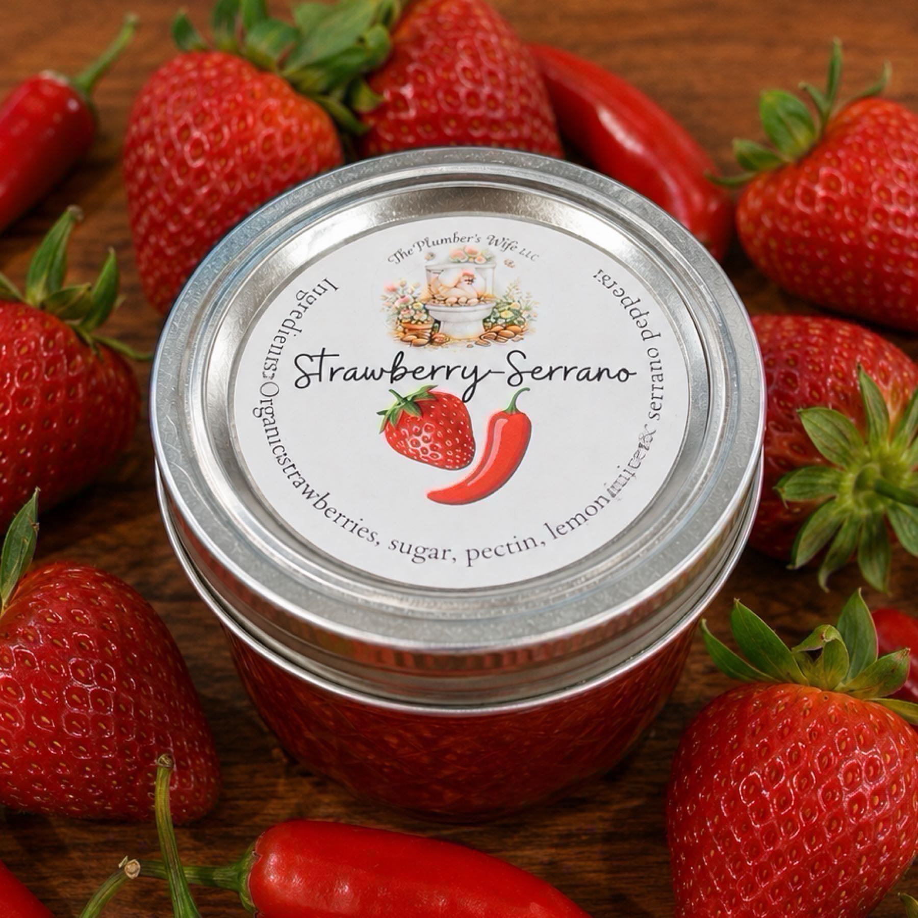 1/2 Pint Organic Strawberry Serrano Jam