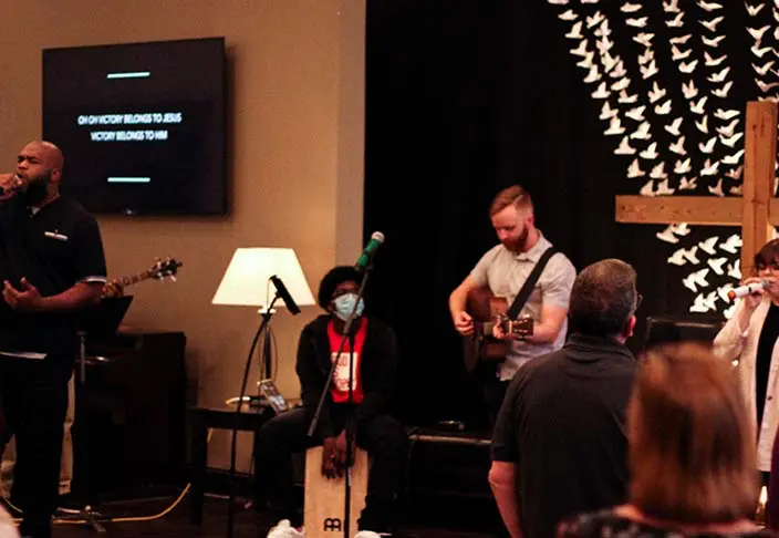 The Local Vineyard worship team worshipping together.