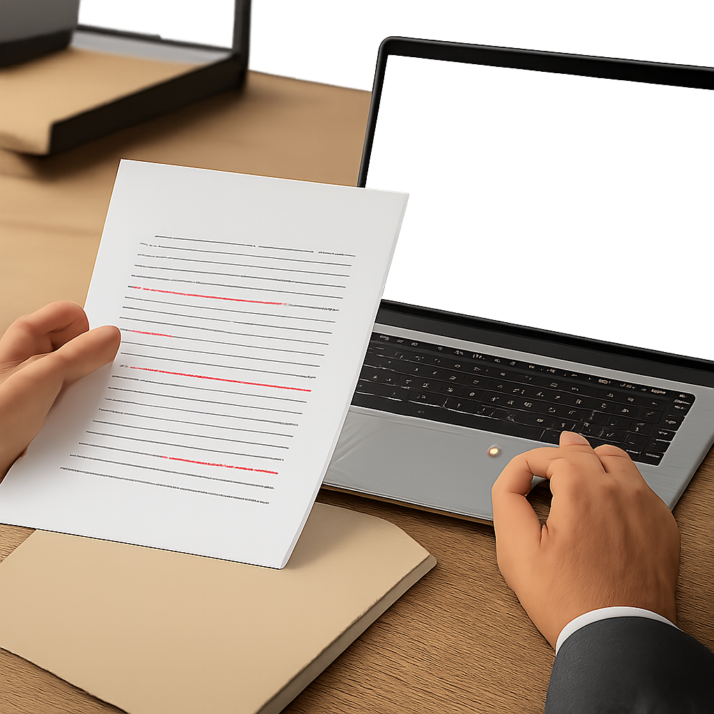 Arrangement of checklist, documents, hands, parcels, folders