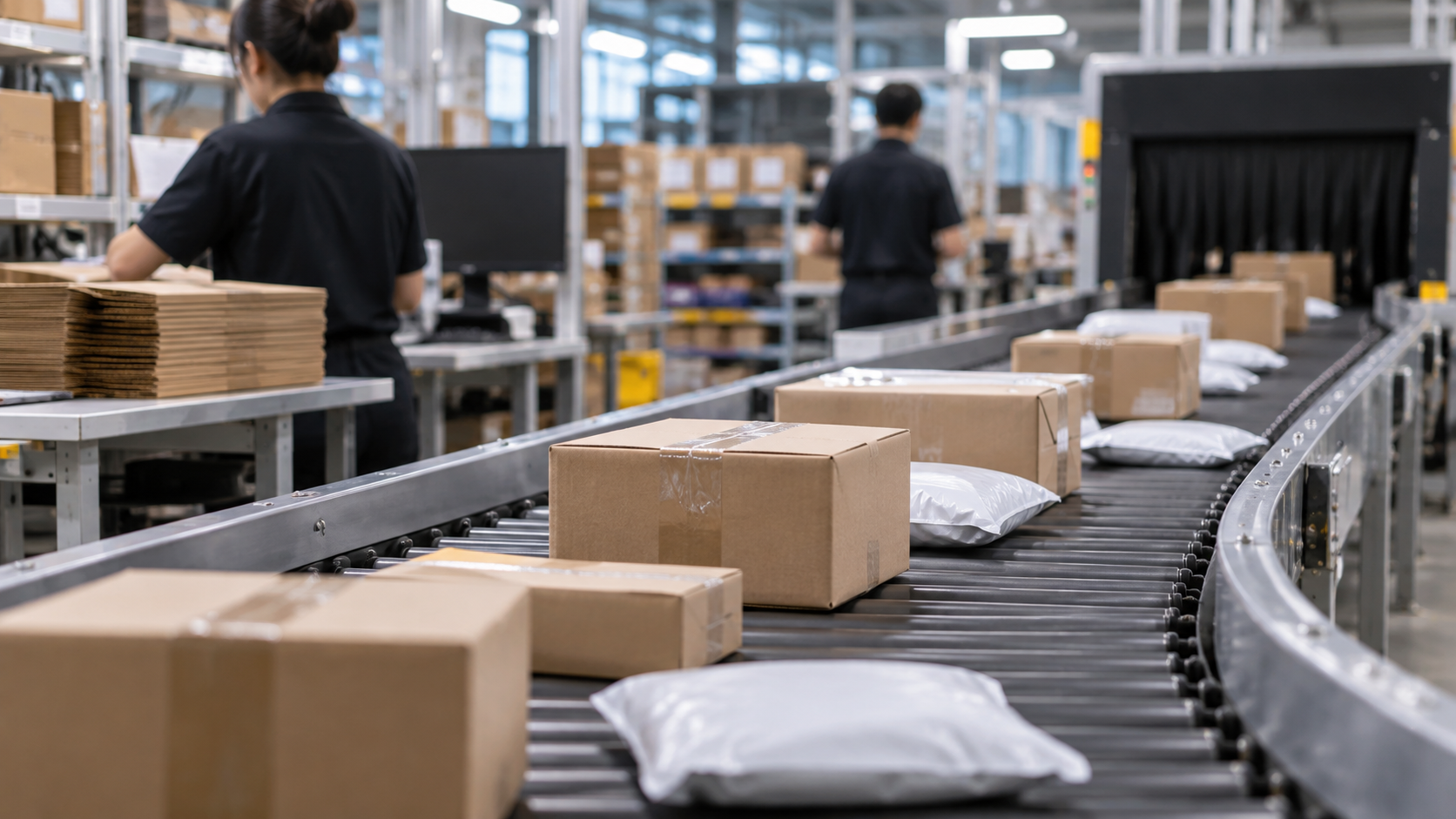 International e-commerce freight moving through an intermodal logistics terminal serving the European market