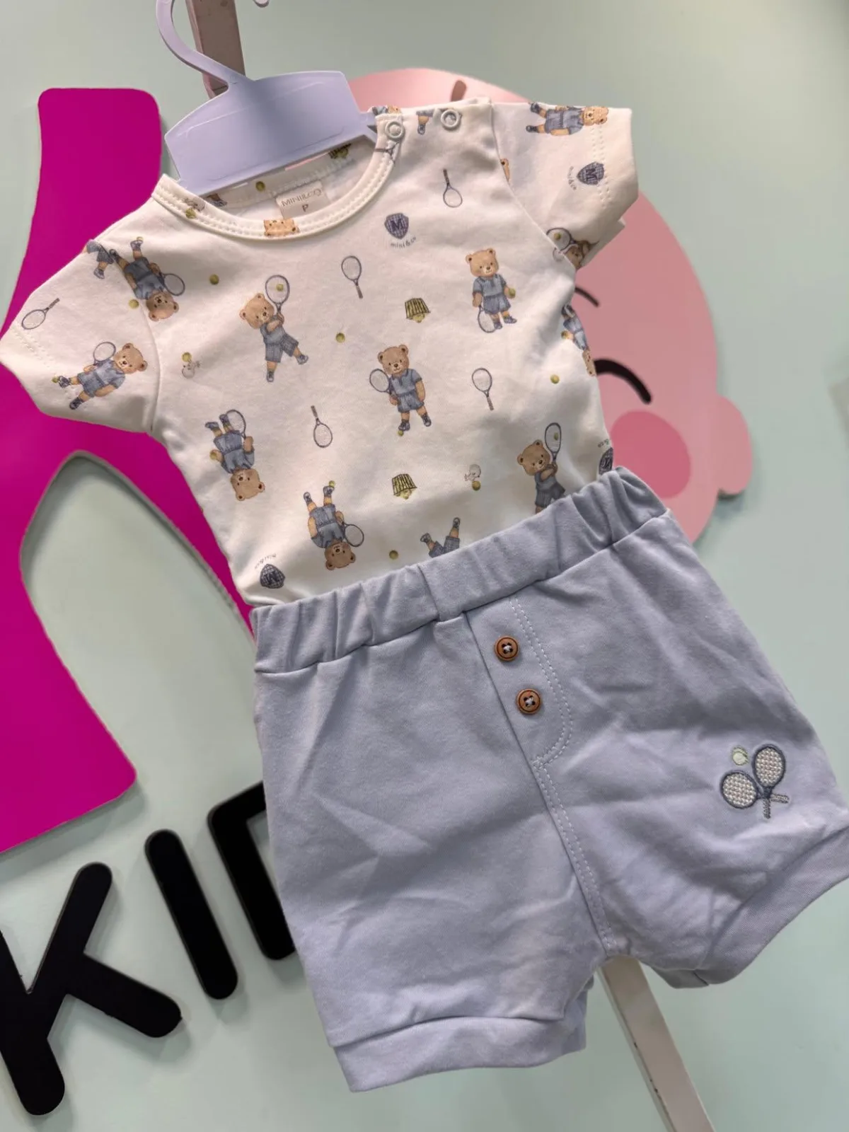 Conjunto de body e bermuda ursinho tenista - MINI&CO