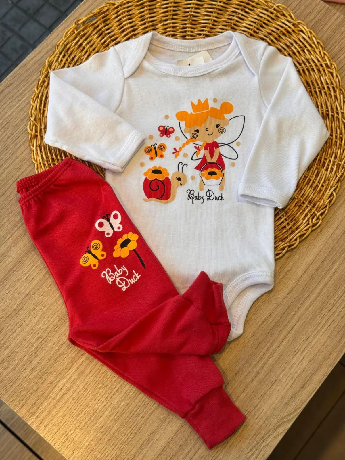 Conjunto manga longa com calça - 100% algodão