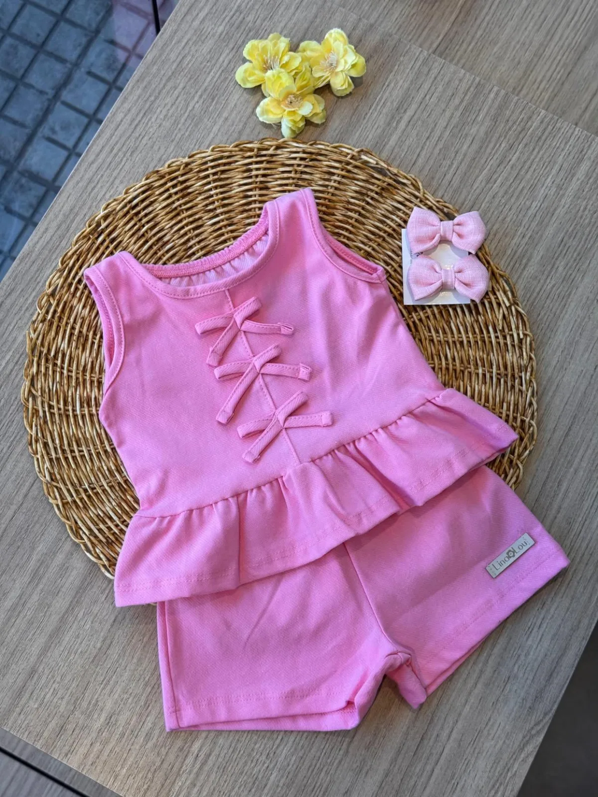 Conjunto rosa flamingos laços - KAMYLUS