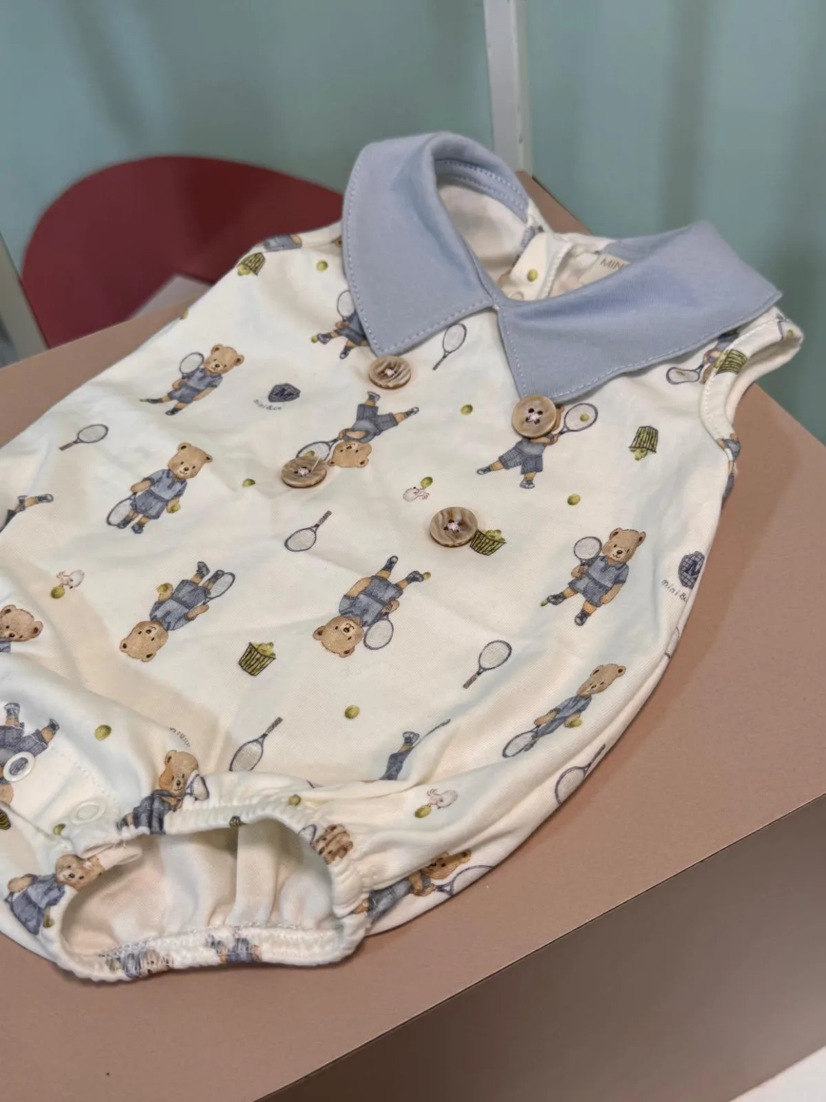 Romper regata com gola, ursinho tenista - MINI&CO