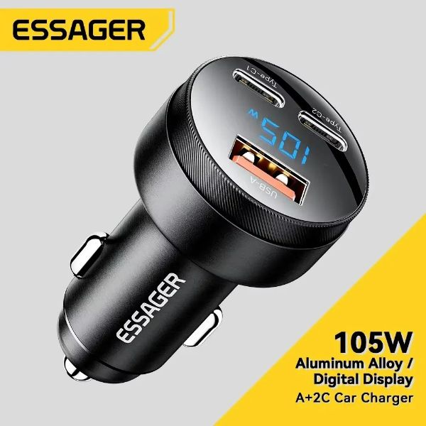 CARREGADOR VEICULAR ESSAGER 105W PRETO - ECC2CA-FL01-P