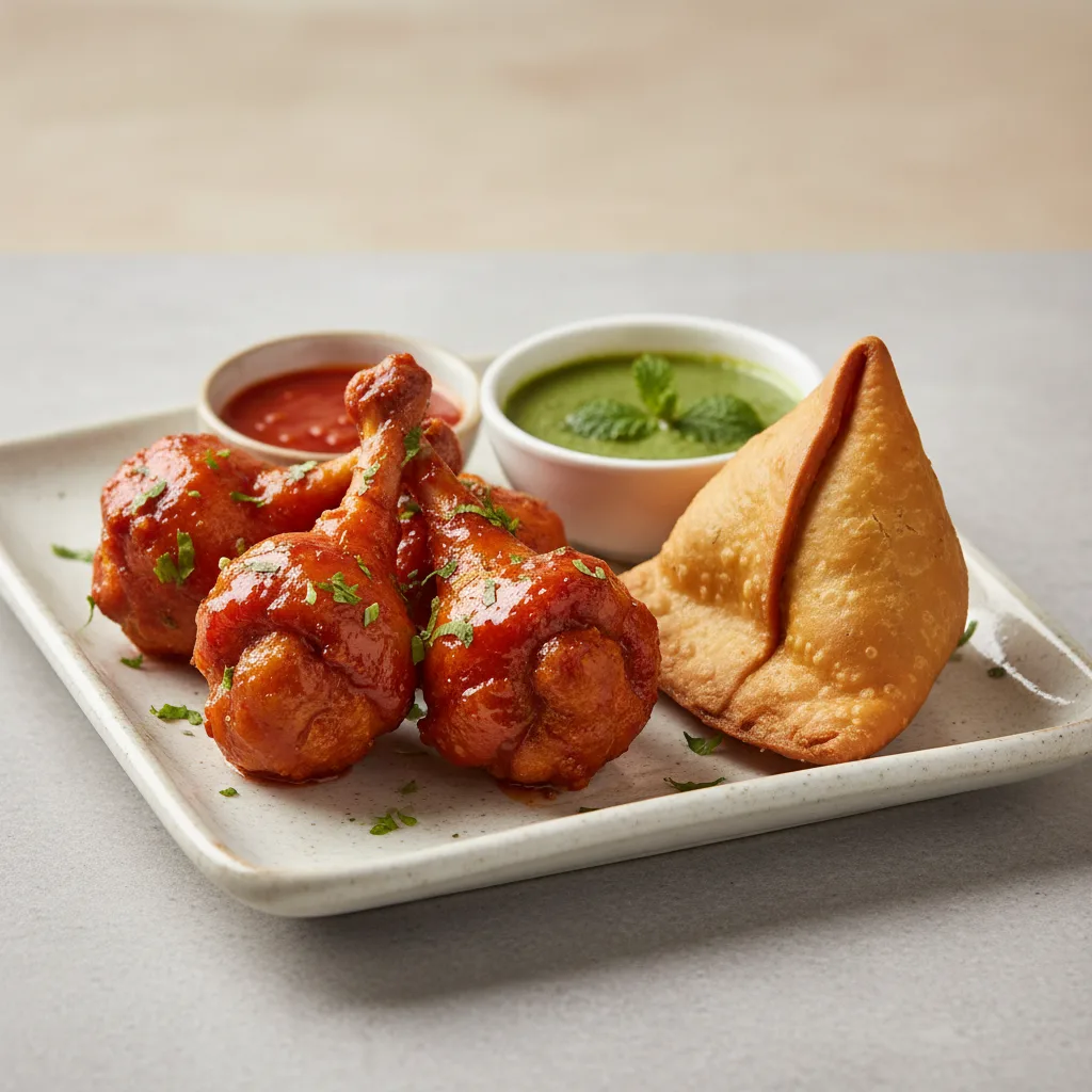 Chicken Lollipop (3 Pc) and Samosa (1 Pc)