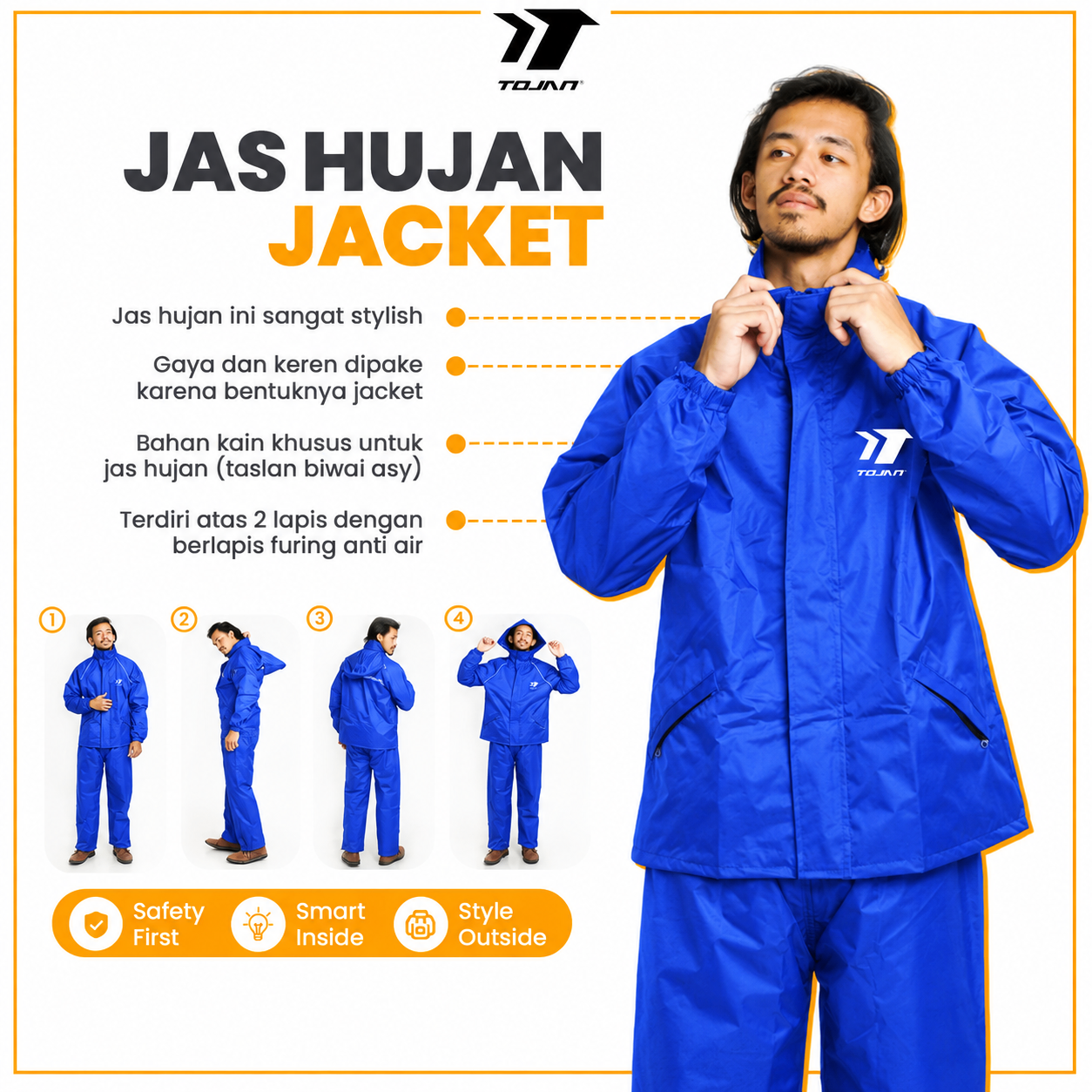 Jas Hujan Jaket TOJAN Taslan Biwai Balon Tebal Double Furing Anti Air
