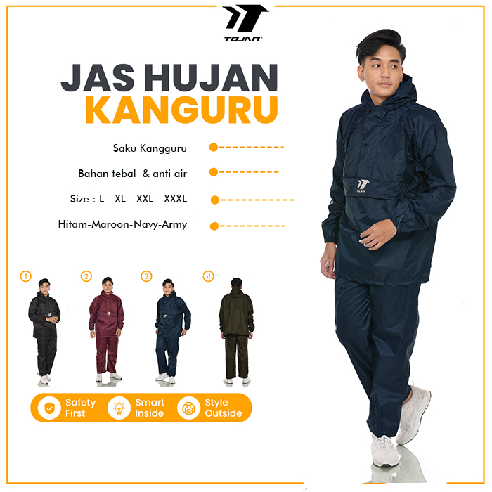 Jas Hujan Setelan Kangguru TOJAN Taslan Balon Premium Saku Storage Handphone