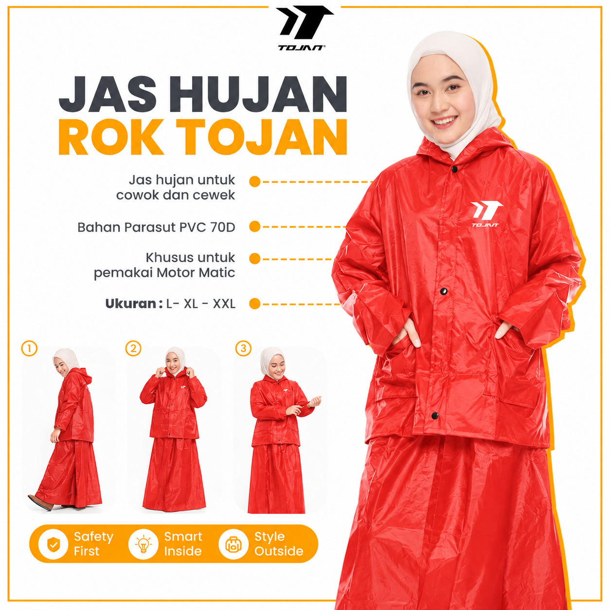 Jas Hujan Setelan Rok TOJAN Parasut 70D Khusus Motor Matic Pria & Wanita