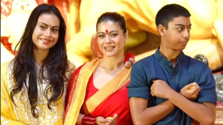 Kajol celebrates 80 years of Mukherjee family’s Durga Puja tradition with Yug, Nysa and B-town stars in Mumbai