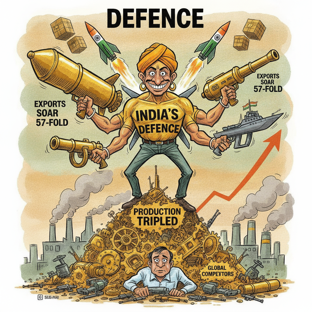 India's Defence Sector Achieves Historic Heights, Production Triples as Exports Soar 57-Fold