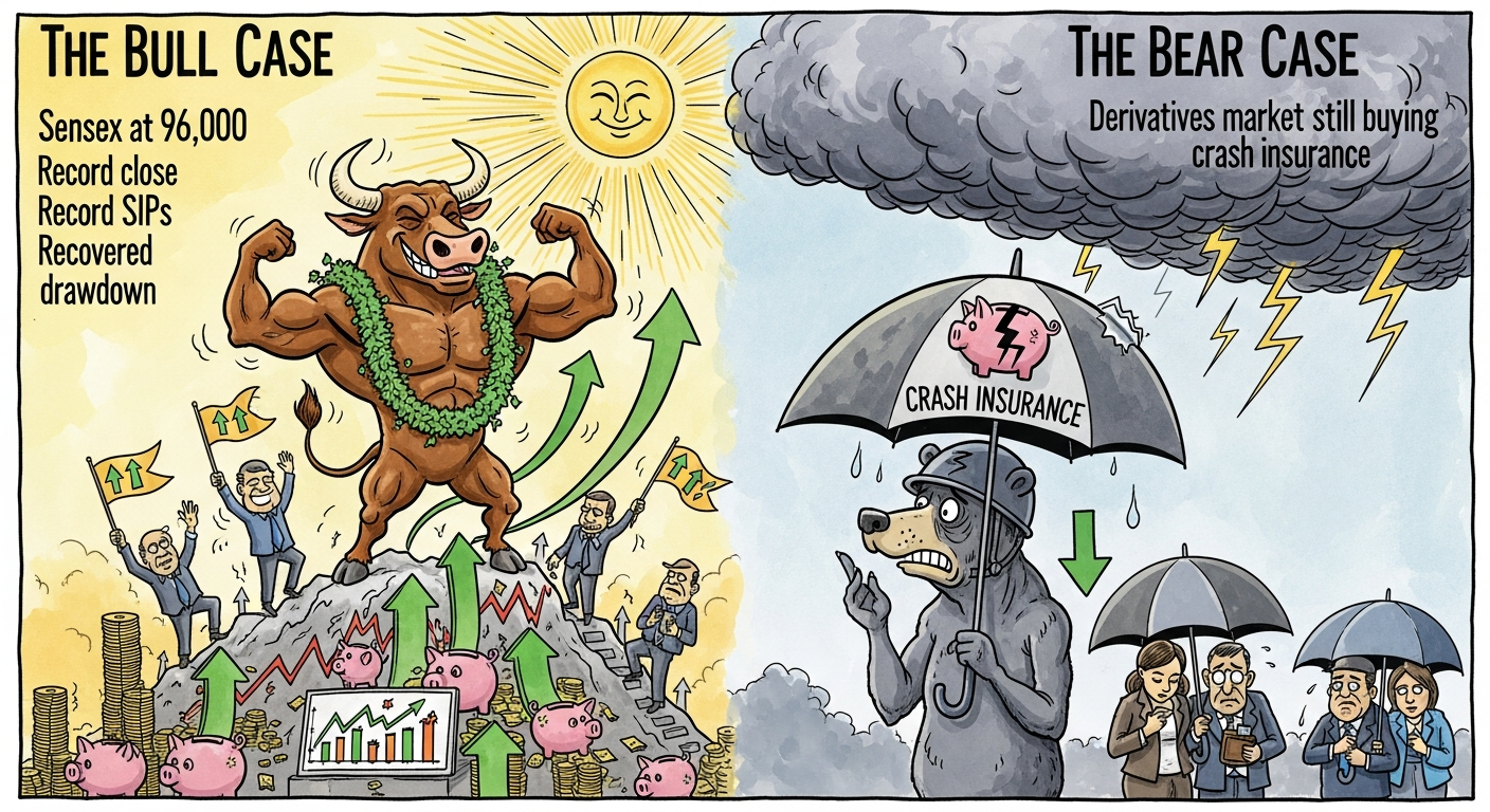 Sensex at 96,000: The Bull Case and the Bear Case, Side by Side