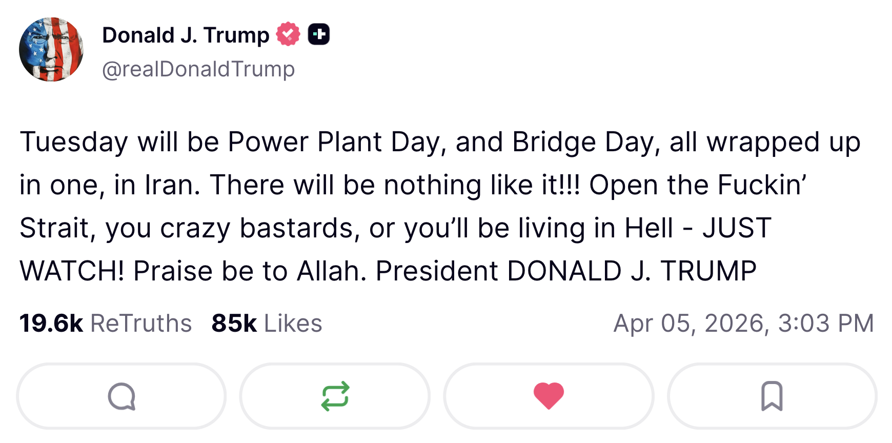 Trump: Open the Fuckin’ Strait, you crazy bastards