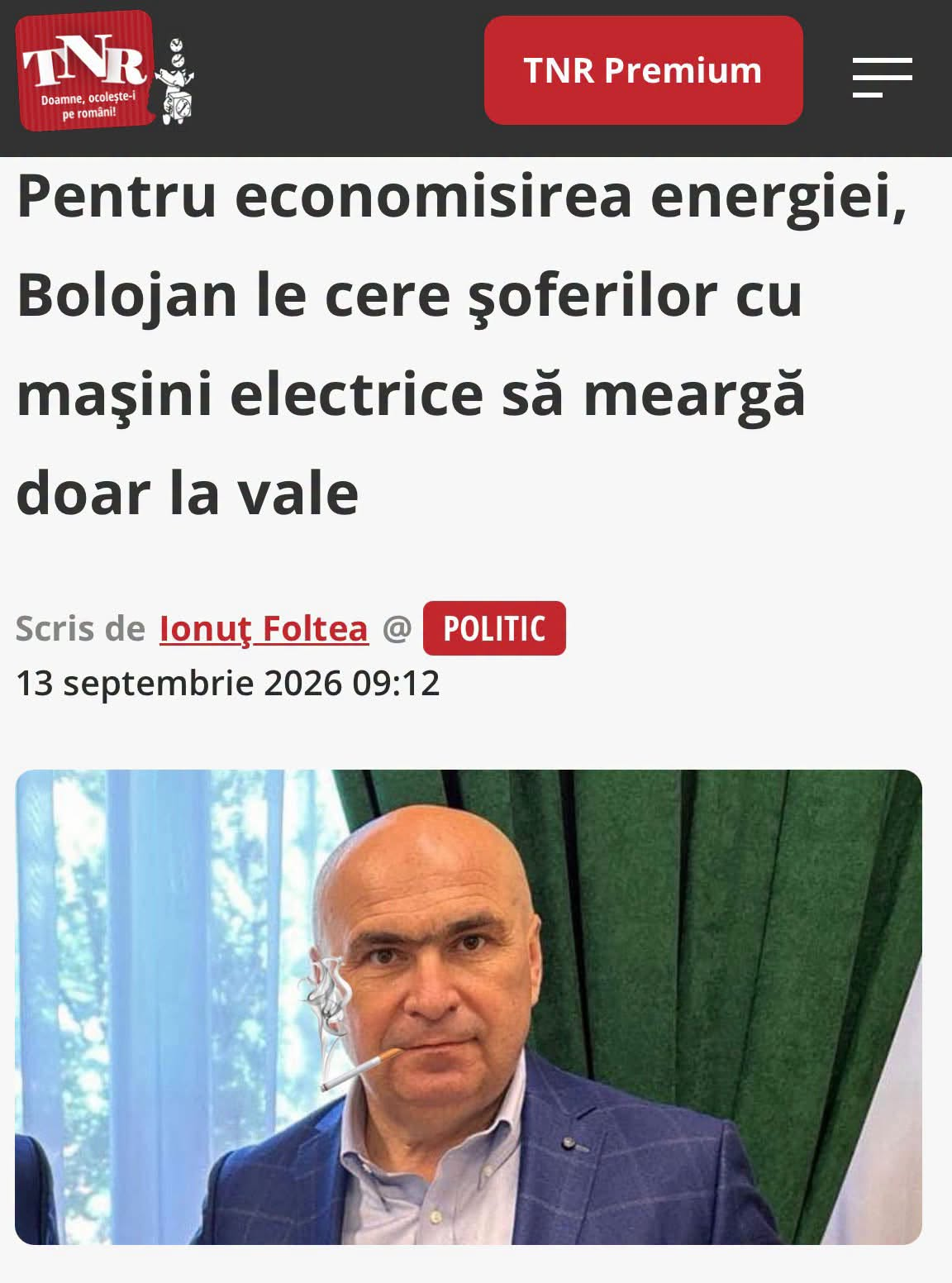 Pentru economisirea energiei, Bolojan le ere soferilor cu masini electrice sa mearga doar la vale