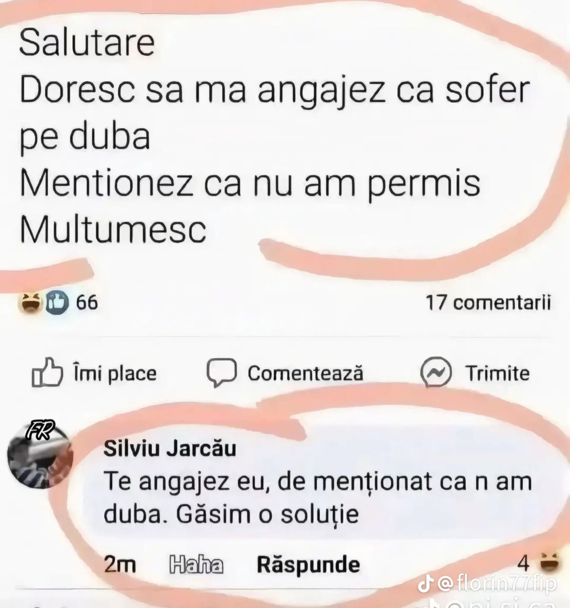 Doresc să mă angajez ca șofer pe dubă