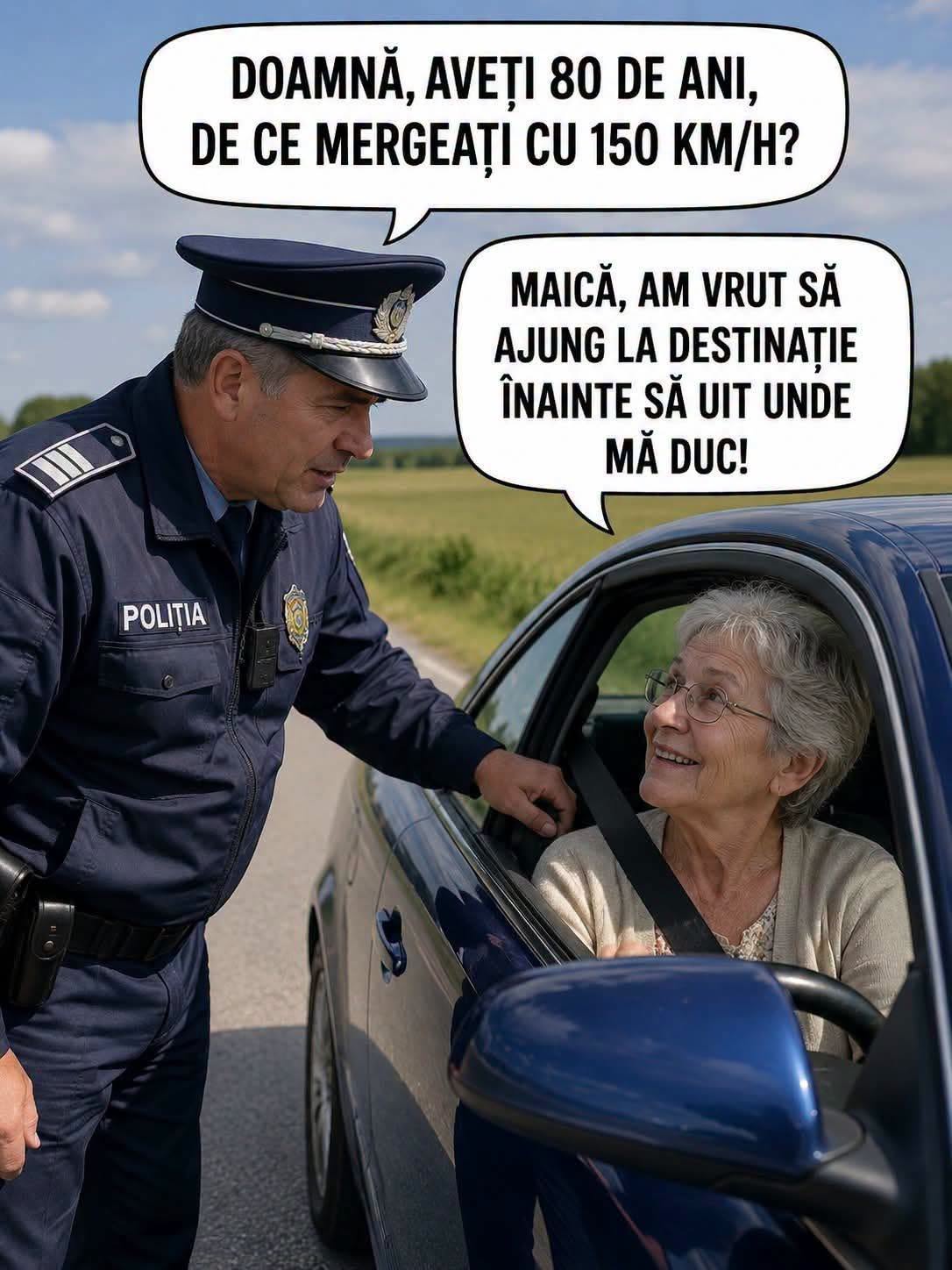 Doamnă, aveți 80 de ani, de ce mergeți cu 150 km/h?
