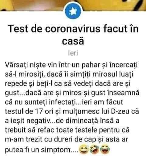 Test de coronavirus făcut în casă