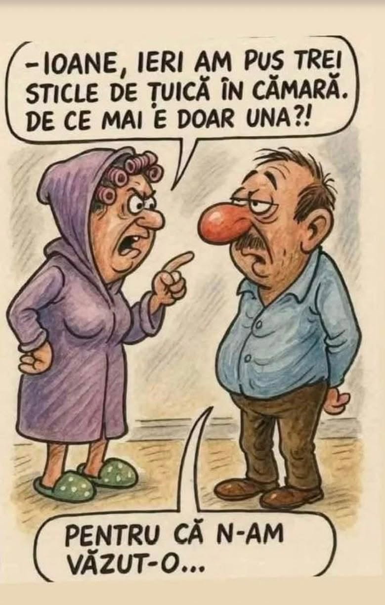 Ioane, ieri am pus trei sticle de țuică în cămară. De ce mai e doar una?