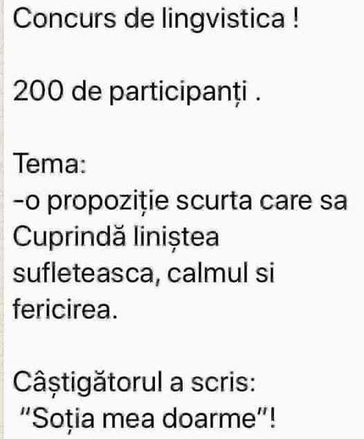 Concurs de lingvistică: o propoziție care să cuprindă liniștea, calmul și fericirea