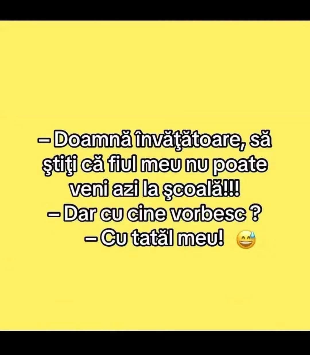 Doamnă învățătoare, fiul meu nu poate veni azi la școală! Cu cine vorbesc? Cu tatăl meu!