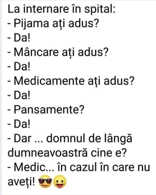 La internare în spital: și domnul de lângă dumneavoastră cine e? Medic, în caz că nu aveți