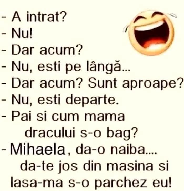 A intrat? Nu! Dar acum? Mihaela, dă-te jos din mașină și lasă-mă s-o parchez eu!