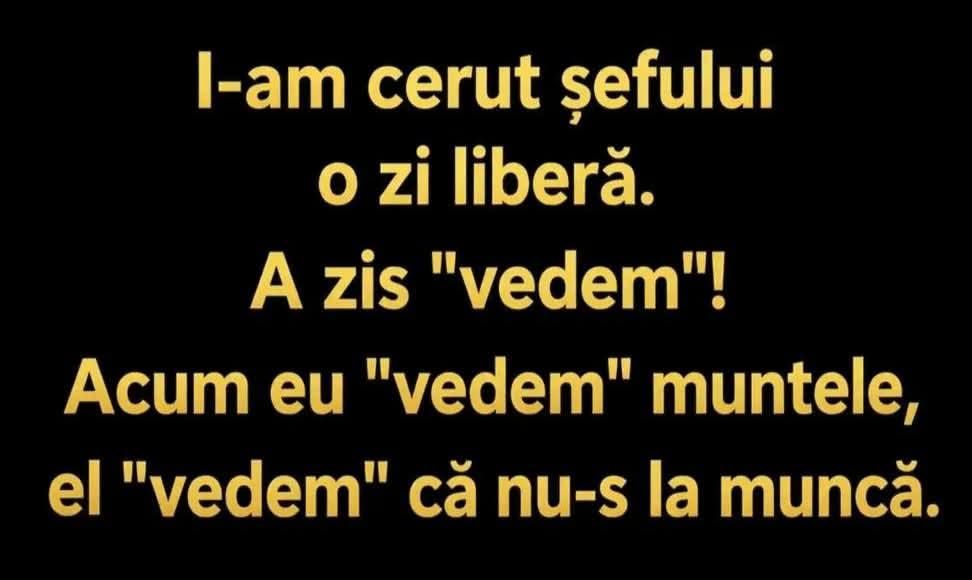 I-am cerut șefului o zi liberă. A zis „vedem”. Acum eu „vedem” muntele, el „vedem” că nu-s la muncă