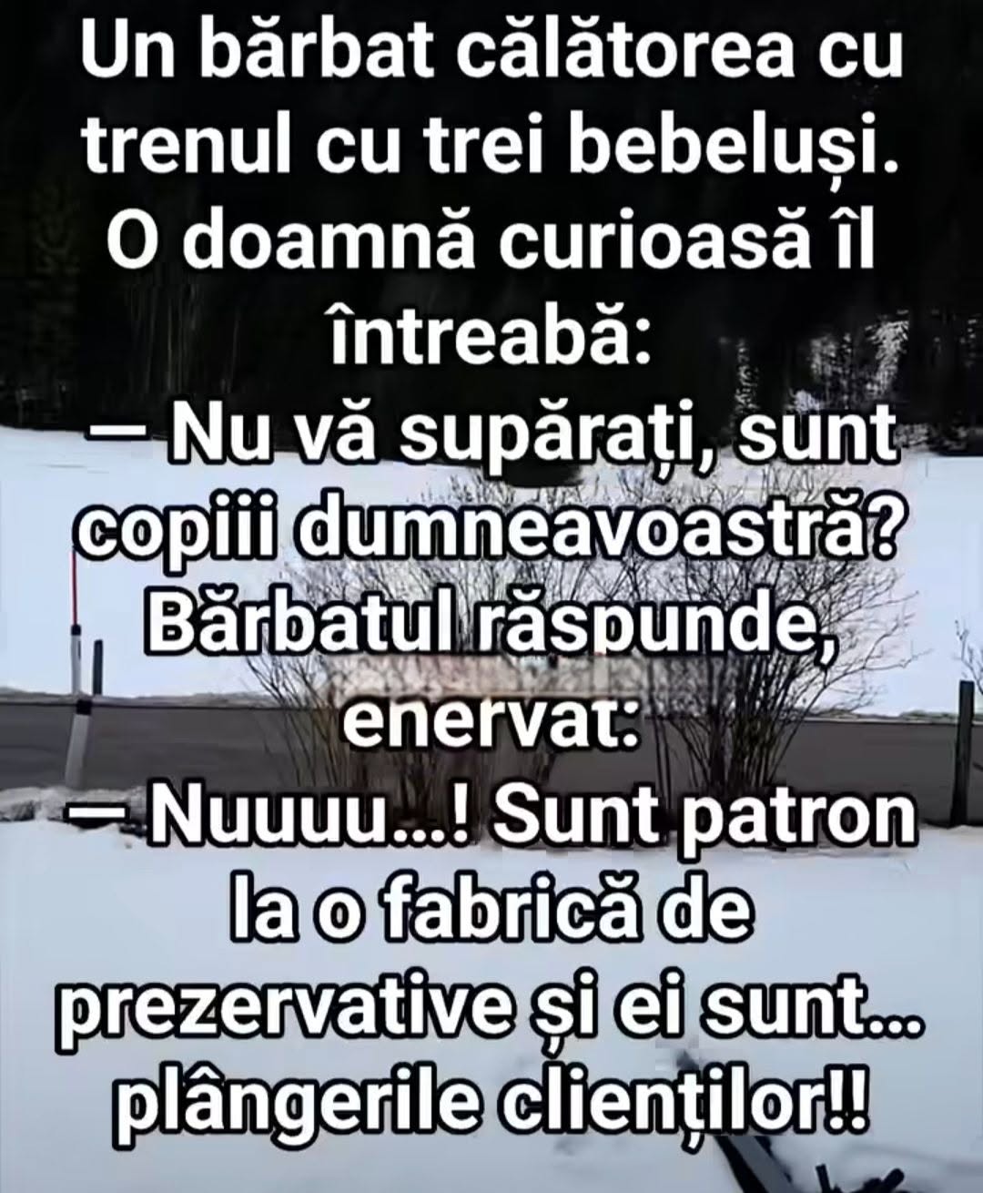 Un bărbat cu trei bebeluși în tren: Sunt copiii dumneavoastră? Nu, sunt patron la o fabrică de prezervative, ei sunt plângerile clienților